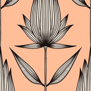 Doodle Flower - JUMBO - peach fuzz, pristine white, black - Extra Large Floral - Pantone Color of the Year 2024