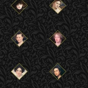 Large Diamond - Painted Ladies - Black Art Nouveau Vines - Color Portraits - Fine Art Painting - Historical Art and Museums - European Travel