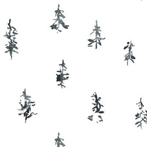 medium - Hieroglyph style airy watercolor pine trees - gray on white