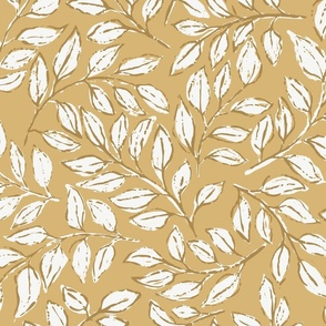 [wallpaper] Painterly leaves, moody garden design, sophisticated, woodland, backyard, yellow, cream, mustard, gold, contemporary
