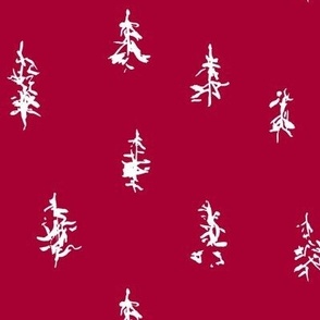 medium - Hieroglyph style airy watercolor pine trees - white on Madder Red