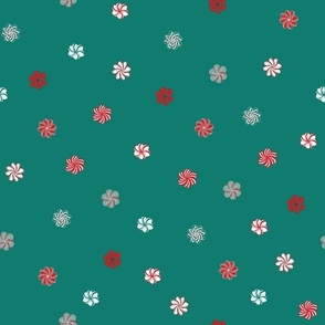 Ditsy Christmas Flowers in the Tangle-Style Art on a Green Background