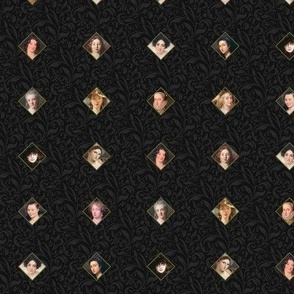 Diamond Dots - Painted Ladies - Black with Color Portraits - Art Nouveau Vines - Fine Art Oil Painting - Historical Women in Portraits - Museum Lover - European Travel