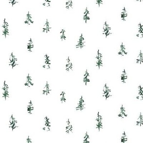 small - Hieroglyph style airy watercolor pine trees - dark green on white