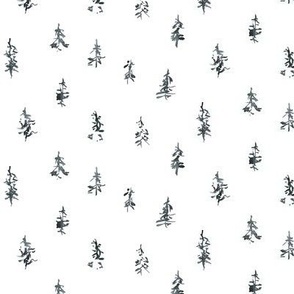 small - Hieroglyph style airy watercolor pine trees - gray on white