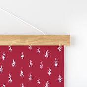 small - Hieroglyph style airy watercolor pine trees - white on Madder Red