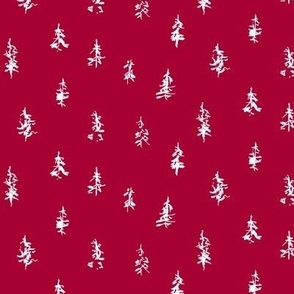 small - Hieroglyph style airy watercolor pine trees - white on Madder Red