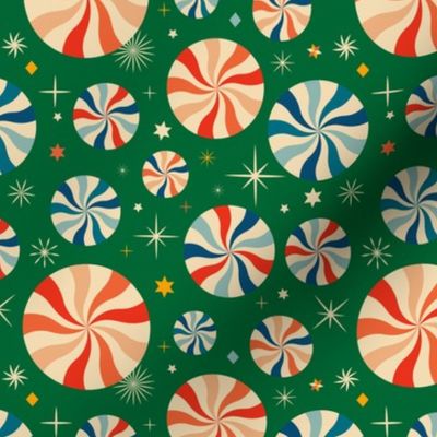 Christmas Fabric - Retro Christmas - Christmas Starlight Mint Candy