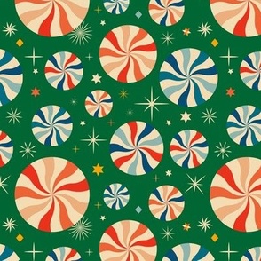 Christmas Fabric - Retro Christmas - Christmas Starlight Mint Candy