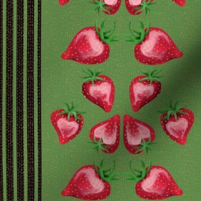 Strawberry Love Stripe on Dashed Lines with Green