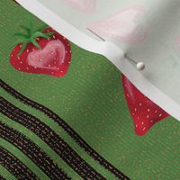 Strawberry Love Stripe on Dashed Lines with Green