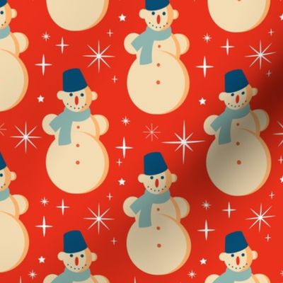 Christmas Fabric - Retro Christmas - Christmas Snowman - Vintage