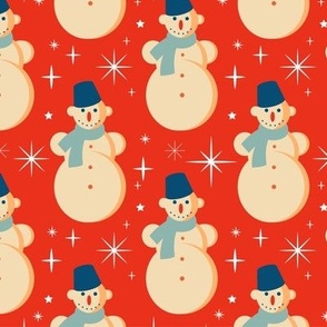 Christmas Fabric - Retro Christmas - Christmas Snowman - Vintage