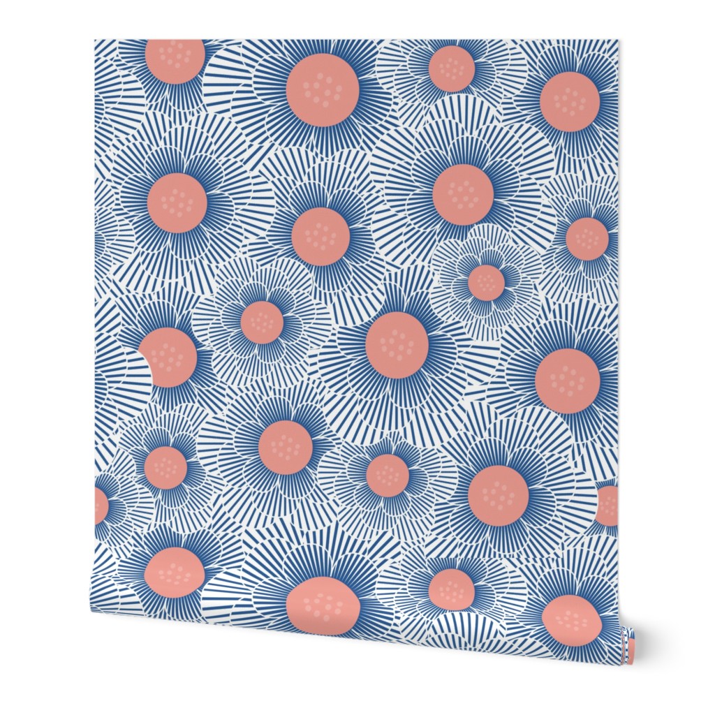 flower striped pattern blue and coral