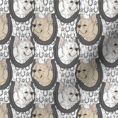 Small Cream and White French Bulldog horseshoe portraits