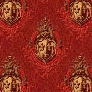 1907 Vintage Medieval Gold Shields on Royal Scarlet