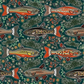 Brook Trout - Gray, Orange, on Turquoise - New Hampshire State Freshwater Fish
