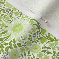 Liberty inspired floral fabric with Australian flowers in lime green and white