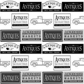 Antiques Signs and Vintage Vibes Grayscale