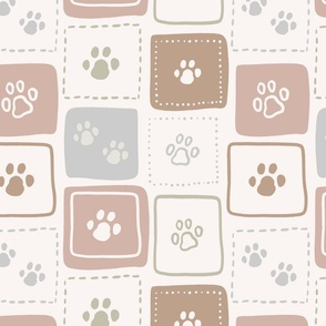 Earthy Pastel Pawprints in Squares