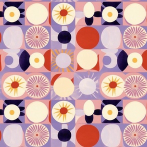 art nouveau sun and purple floral geometric abstract inspired by hilma af klint