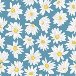 white daisies on medium blue