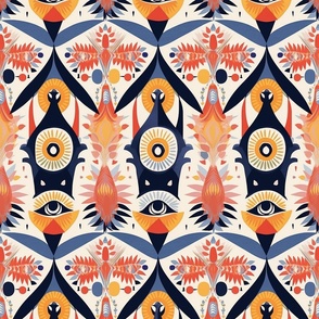 gold orange and red geometric eye abstract inspired by hilma af klint