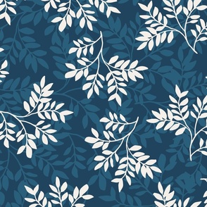 Shaded Branches Navy and White large