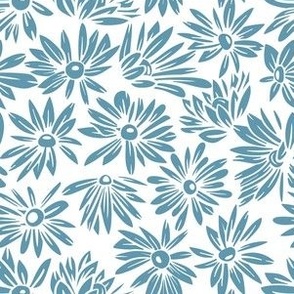 blue daisies on white