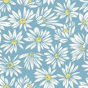 white daisies on medium blue