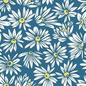 white daisies on dark blue