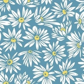 white daisies on dark blue