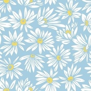 white daisies on medium blue