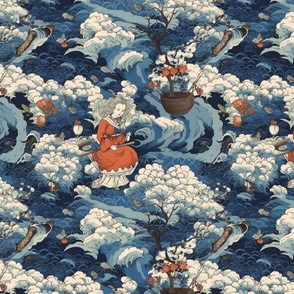 hokusai inspired japanese sky goddess in red