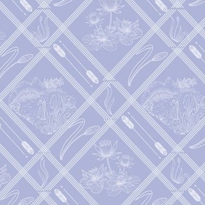 LARGE: Enchanting  Swan and Water Lilies: A light blue Trellis of Elegance