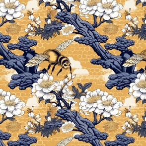 hokusai inspired yellow gold and black japanese bees