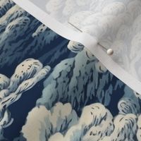 blue green japanese mountain forest landscape inspired by hokusai