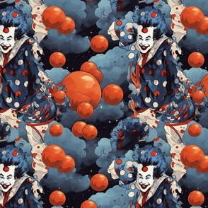 japanese clown of the sky with red balls inspired by hokusai