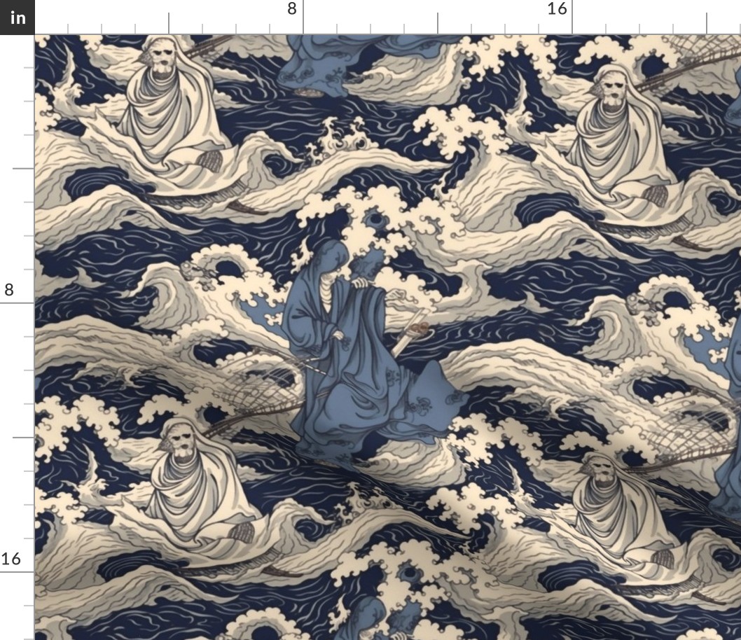 japanese ghost on the ocean wave inspired by hokusai