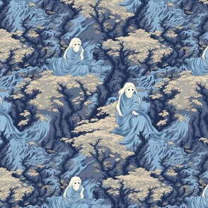japanese ghost on the mountainside inspired by hokusai
