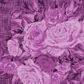 Linen Tapestry Botanical Painterly Floral, Romantic Plum Purple Antique Botanical, Woven Floral Texture, Antiqued Tapestry Look Rose Garden Bouquet 