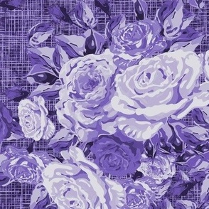 Antique Rose Woven Textured Tapestry Style, Dramatic Purple Monochrome Floral Bouquet, Old fashioned Rose Flower Arrangement