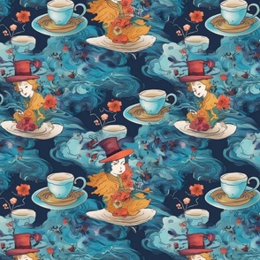 hokusai inspired mad hatter and the tea party on the ocean waves