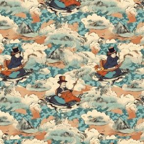 mad hatter on the ocean waves inspired by hokusai