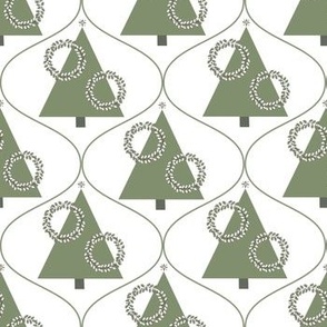Christmas trees and holiday wreaths ogee pattern small scale