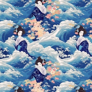 floral ocean goddess of the waves inspired by hokusai