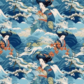 hokusai inspired japanese blue goddess of the waves 