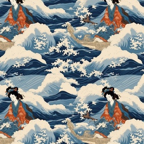 japanese goddess on the waves inspired by hokusai