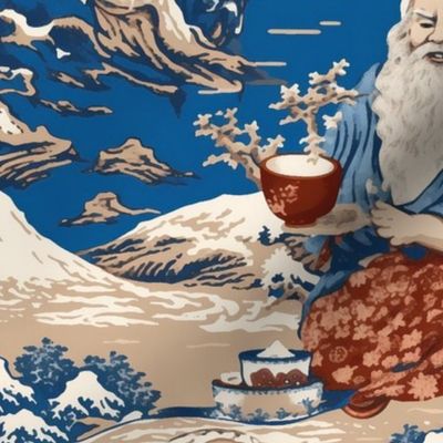 hokusai inspired ocean landscape santa claus in blue