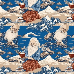 hokusai inspired ocean landscape santa claus in blue